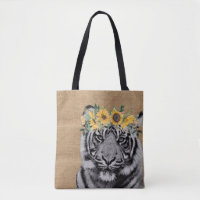 Burlap Tiger Schwarz-weiß Sunflower Blume Crown