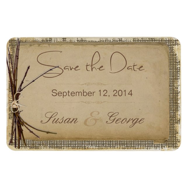 Burlap, Twigs und Twine Save the Date Magnet (Horizontal)