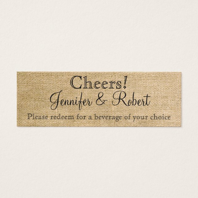 Burlap und Birch Posh Wedding Drinks Tickets (Vorderseite)