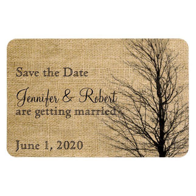 Burlap und Birch Posh Wedding speichern das Datum Magnet (Horizontal)