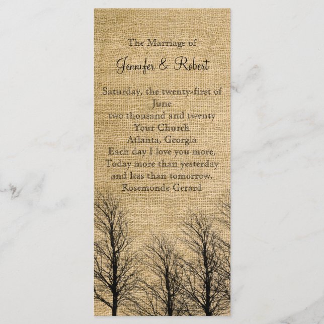 Burlap und Birken-Hochzeitsprogramm im Luxus-Stil Programm (Vorderseite)