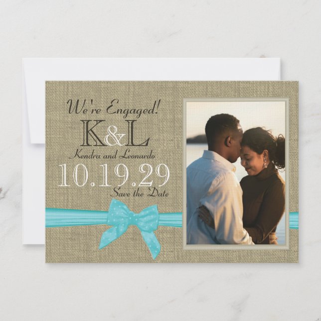 Burlap und Blau Save the Date (Vorderseite)
