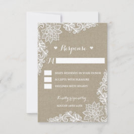 Burlap- und Blumenzange Hochzeitsrustikale RSVP-Ka RSVP Karte
