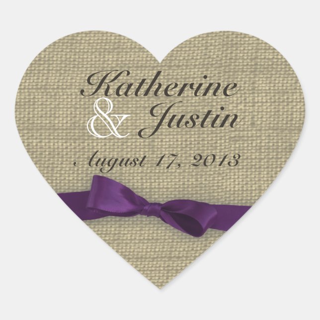 Burlap und Bow Heart Herz-Aufkleber (Vorderseite)