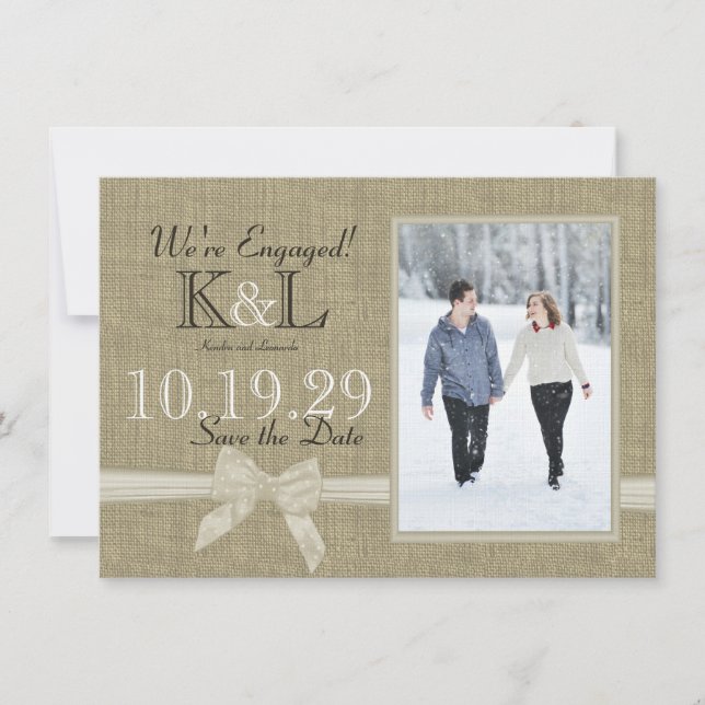 Burlap und Bow Rustikales Land Save the Date (Vorderseite)