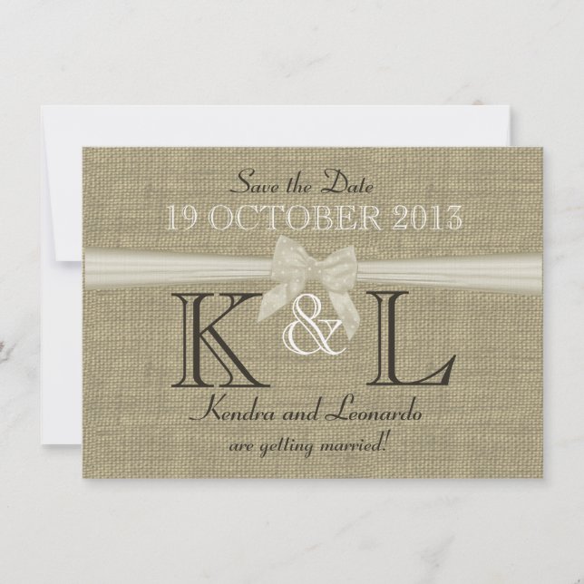 Burlap und Bow Save the Date (Vorderseite)