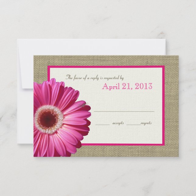 Burlap- und Daisy Pink-Antwortkarte RSVP Karte (Vorderseite)