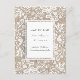 Burlap und Lace Elegant Save the Date Ankündigungspostkarte
