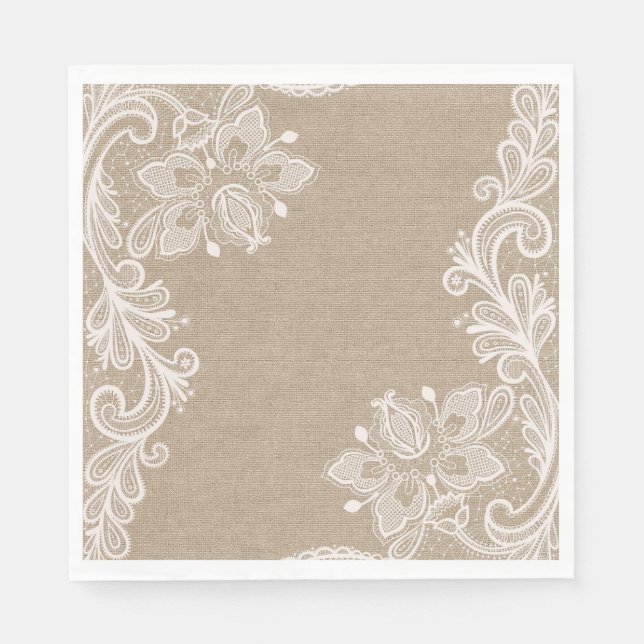 Burlap und Lace Floral Paper Napkin Serviette (Vorderseite)