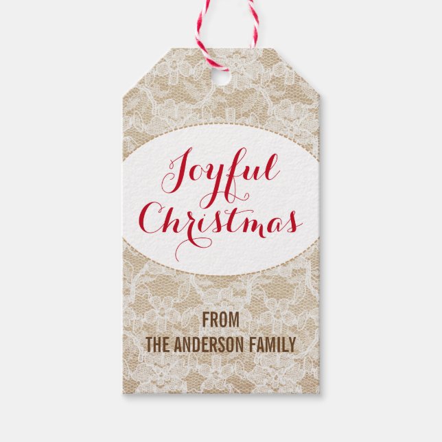 Burlap und Lace, fröhliche Weihnachten Personalisi Geschenkanhänger (Vorderseite)