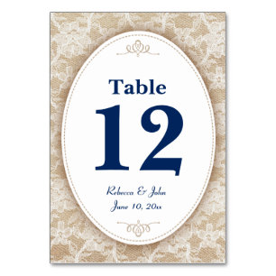 Burlap und Lace mit Navy Blue Number Tischnummer