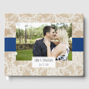 Burlap und Lace Navy Blue Foto Hochzeit Gästebuch
