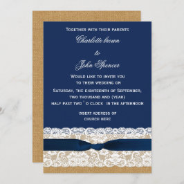 Burlap- und Lace-Navy-Hochzeit Einladung