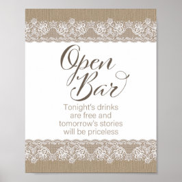 Burlap und Lace Rustic Wedding, Brautparty Sign Poster