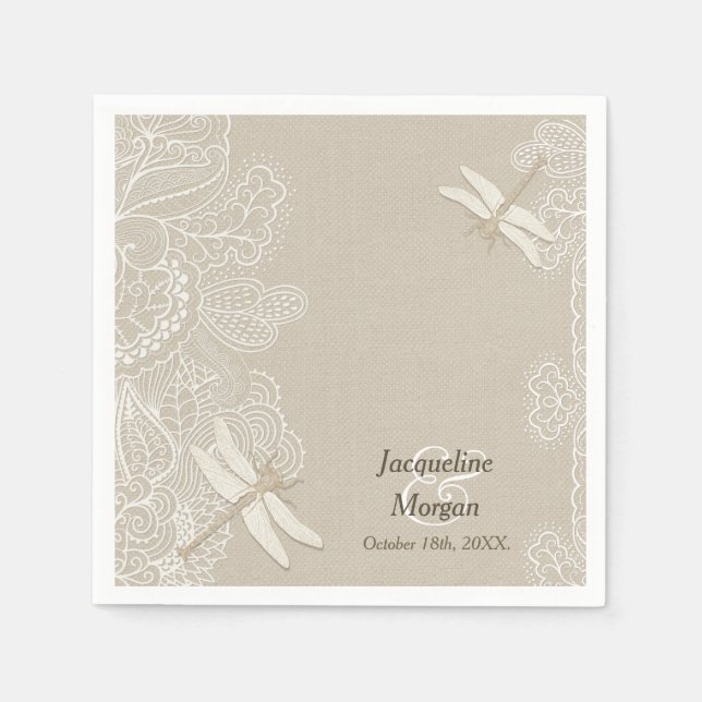 Burlap und Lace Rustic Wedding Napkins Serviette (Vorderseite)