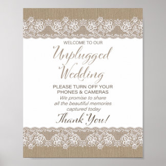 Burlap und Lace Rustic Wedding unplugged Poster