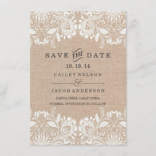 Burlap- und Lace-Save the Date-Karte Save The Date