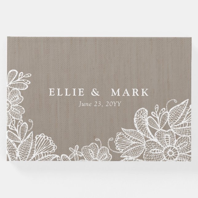 Burlap und Lace Wedding Gästebuch (Vorderseite)