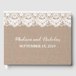 Burlap und Lace Wedding Guest Book, rustikal Gästebuch