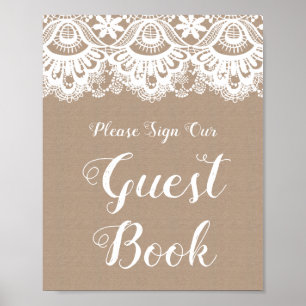 Burlap und Lace Wedding Guest Book Sign Poster
