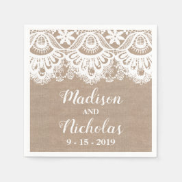 Burlap und Lace Wedding Napkins, rustikal Serviette