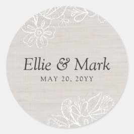 Burlap und Lace Wedding Runder Aufkleber