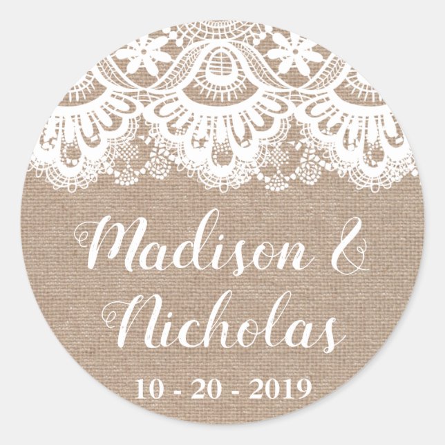 Burlap und Lace Wedding Umschlag Aufkleber Sticker (Vorderseite)
