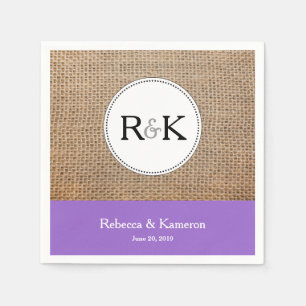 Burlap und Lila Mit Monogramm Hochzeit Serviette