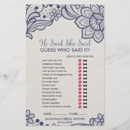 Burlap und Marinestütze "He Said She" Spiel