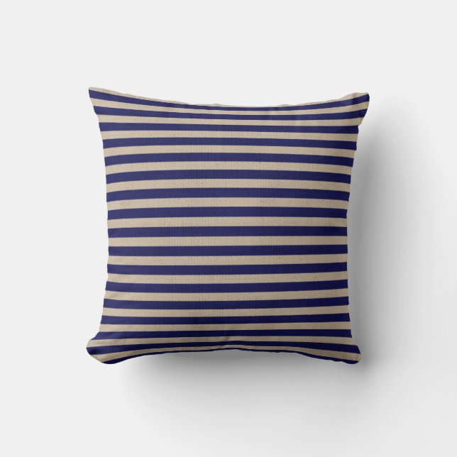 Burlap und Navy Blue Strip Pillow Kissen (Vorderseite)