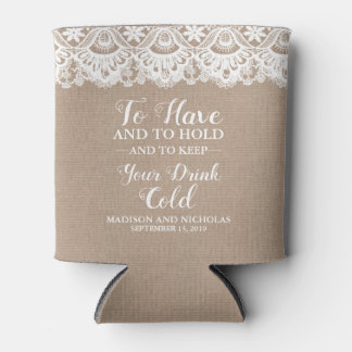 Burlap- und Spitzen-Hochzeitskannen, rustikal Dosenkühler