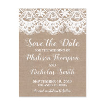 Burlap- und Spitzen-Save the Date Postkarten, rust