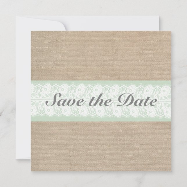 Burlap- und Spitzenminze Save the Date individuell (Vorderseite)