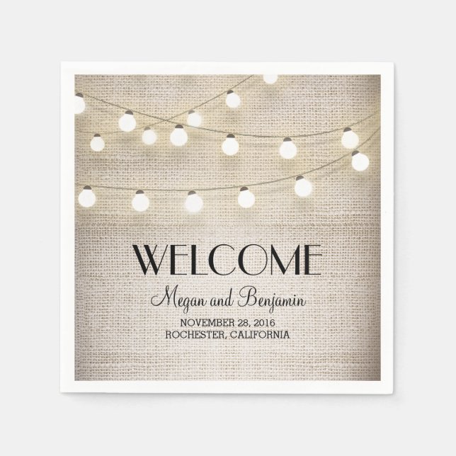 Burlap- und String-Lights Rustikales Land Serviette (Vorderseite)