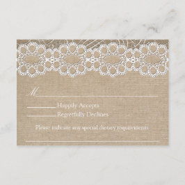 Burlap- und Vintag Lace Shabby Chic Wedding RSVP Karte