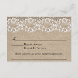 Burlap- und Vintag Lace Shabby Chic Wedding RSVP Karte