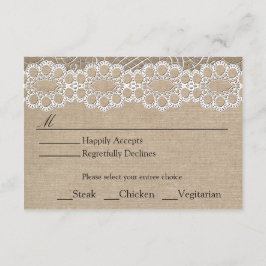 Burlap- und Vintag Lace Shabby Chic Wedding RSVP Karte