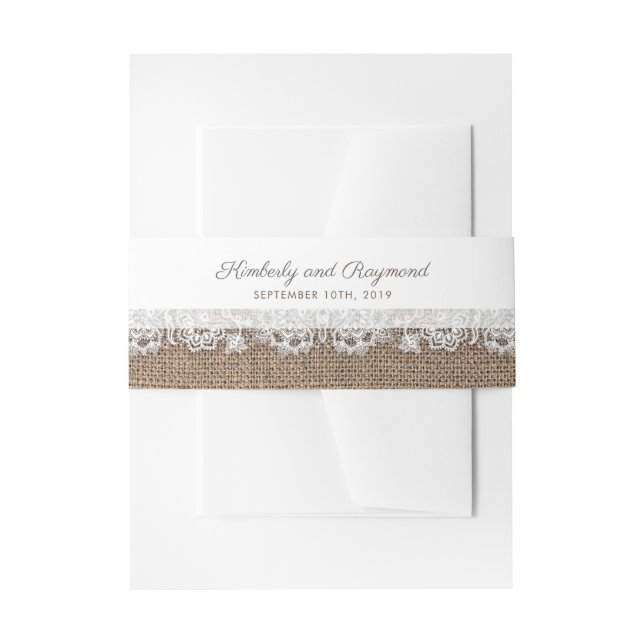 Burlap und White Lace Rustikale Hochzeit Einladungsbanderole (Vorderseite Beispiel)