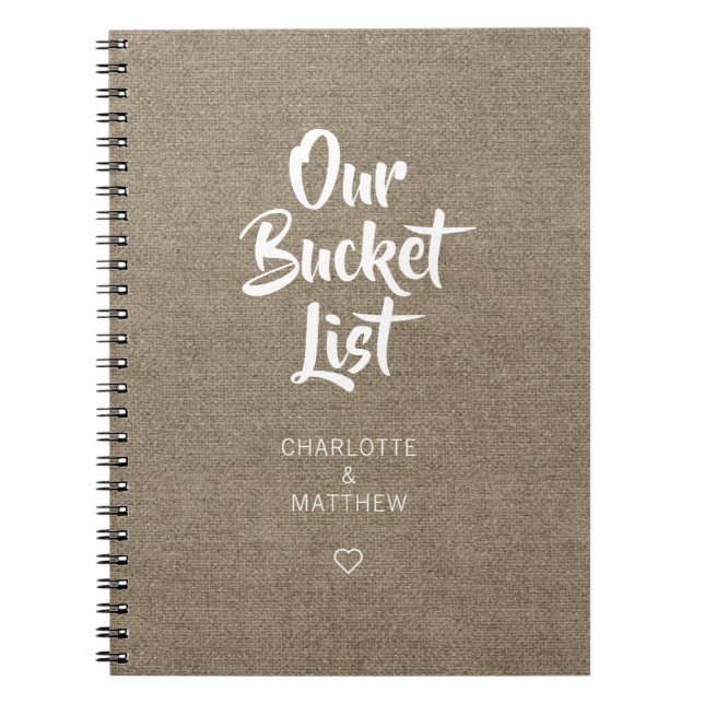 Burlap Unser Bucket List-paar Keepake-Journal Notizblock (Vorderseite)