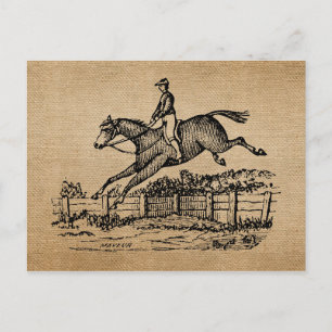 Burlap Vintag Horse Jumping Postkarte
