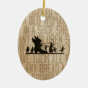 Burlap Vintage Alte Frau Lebte Schuh Kinderreim Keramik Ornament