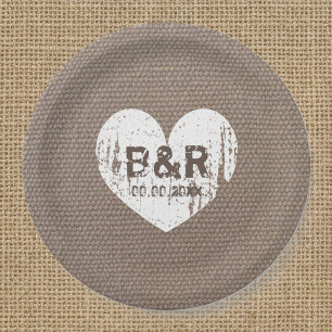 Burlap Vintage Monogramm Grillen Hochzeitspapier T Pappteller
