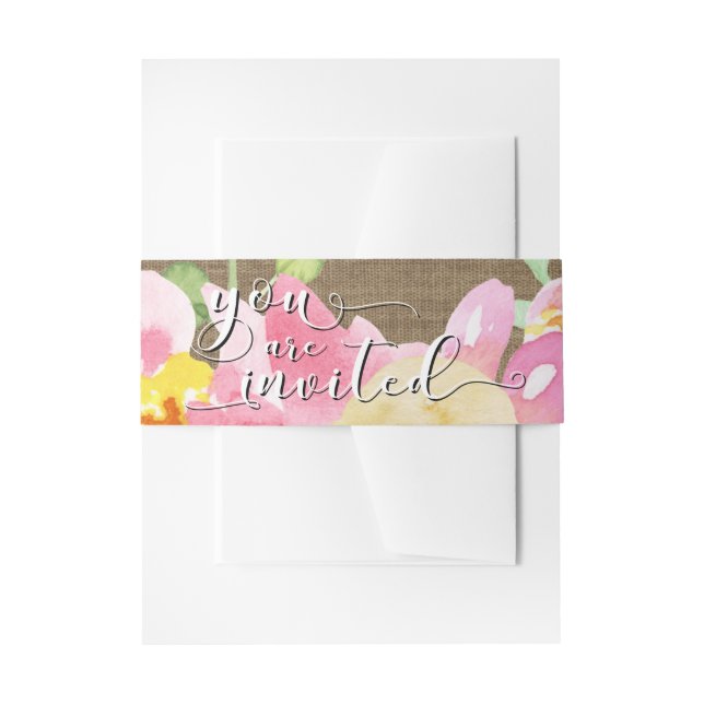 Burlap Watercolor Blume 2 Sie sind eingeladen Skri Einladungsbanderole (Vorderseite Beispiel)
