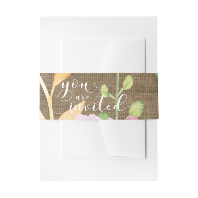 Burlap- & Watercolor-Blume Sie sind eingeladen Skr Einladungsbanderole (Vorderseite Beispiel)
