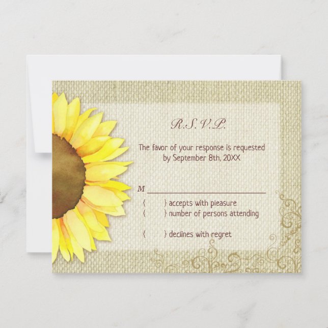 Burlap Watercolor SonnenblumenWedding RSVP (Vorderseite)