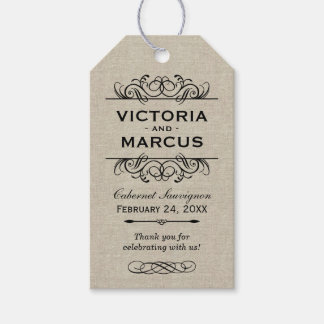 Burlap Wedding Wine Bottle Monogram Fevor Tags Geschenkanhänger