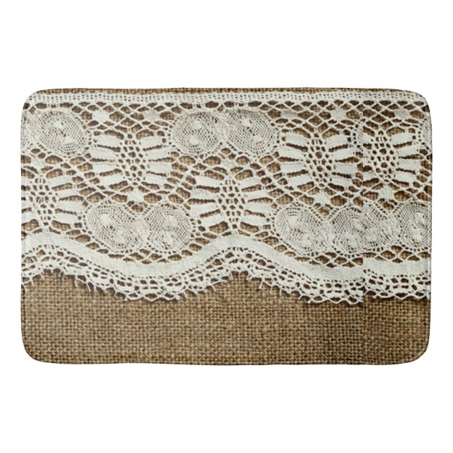 Burlap, weiße Spitze, Vintag, viktorianisch, rusti Badematte (Vorderseite)