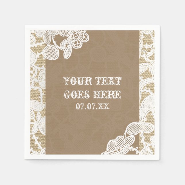 Burlap & White Floral Lace Elegante Rustikale Hoch Serviette (Vorderseite)