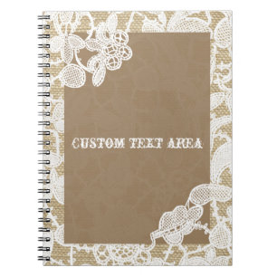 Burlap & White Floral Lace Elegantes Rustikales Jo Notizblock