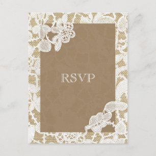 Burlap & White Floral Lace Rustic Wedding RSVP Einladungspostkarte